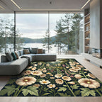 Cream Hollyhock Floral Garden Meadow Rug