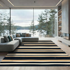 Modern Black Gold Striped Abstraction Rug