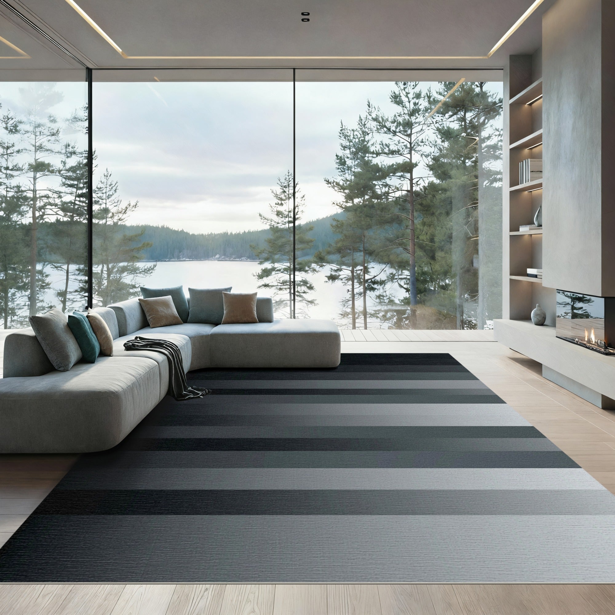 Gray Horizontal Gradient Stripe Rug