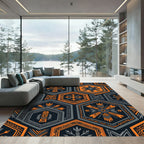 Bold Orange Grey Hexagonal Geometric Folklore Rug