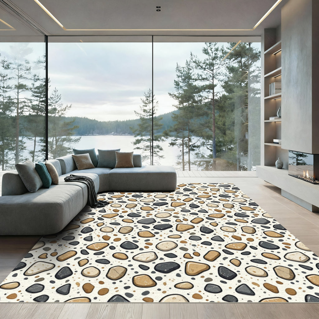 Neutral Earthy Pebble Stone Mosaic Rug