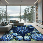 Cerulean Blue Hydrangea Floral Burst Rug