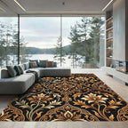 Ornate Gold Damask Floral Scroll Rug