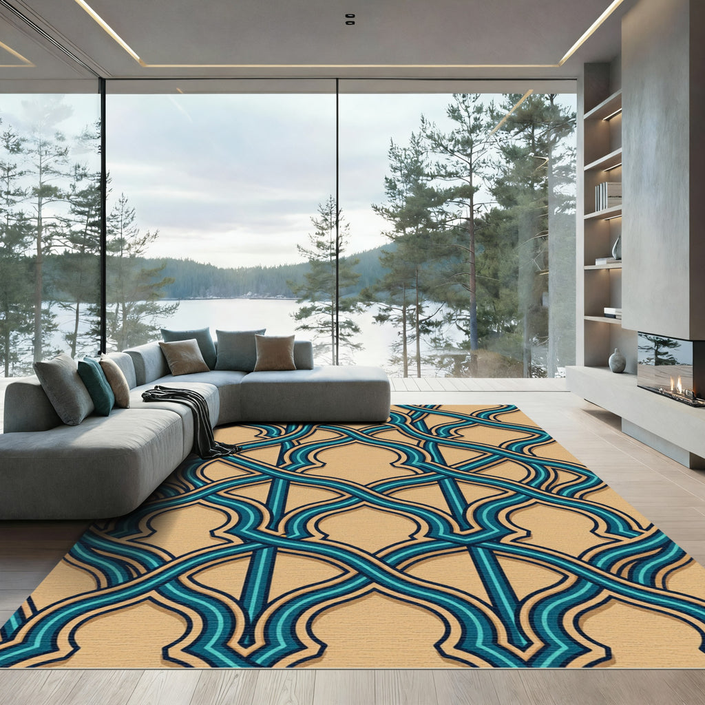 Interlocking Teal Archway Lattice Rug
