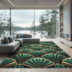Art Deco Emerald Gold Fan Layer Rug