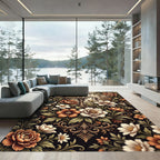 Ornate Bronze Floral Scrollwork Rug