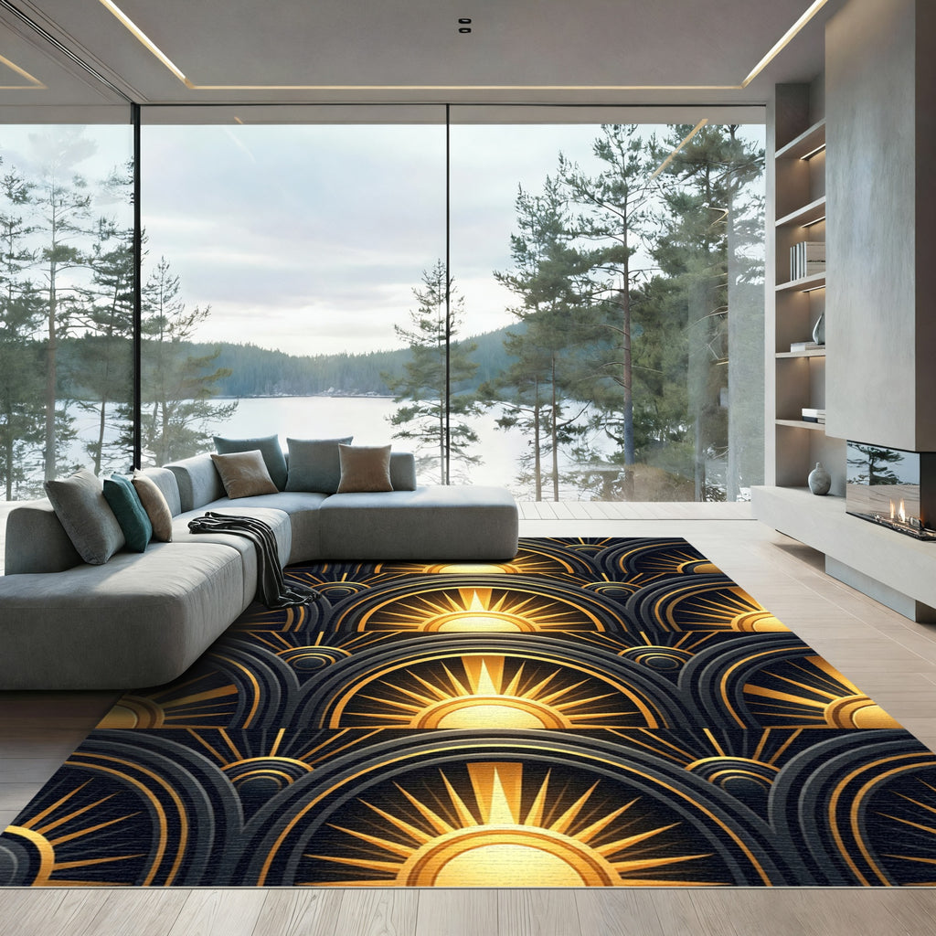 Art Deco Radiant Gold Sunburst Arches Rug