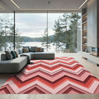 Modern Coral Chevron Layered Ripples Rug