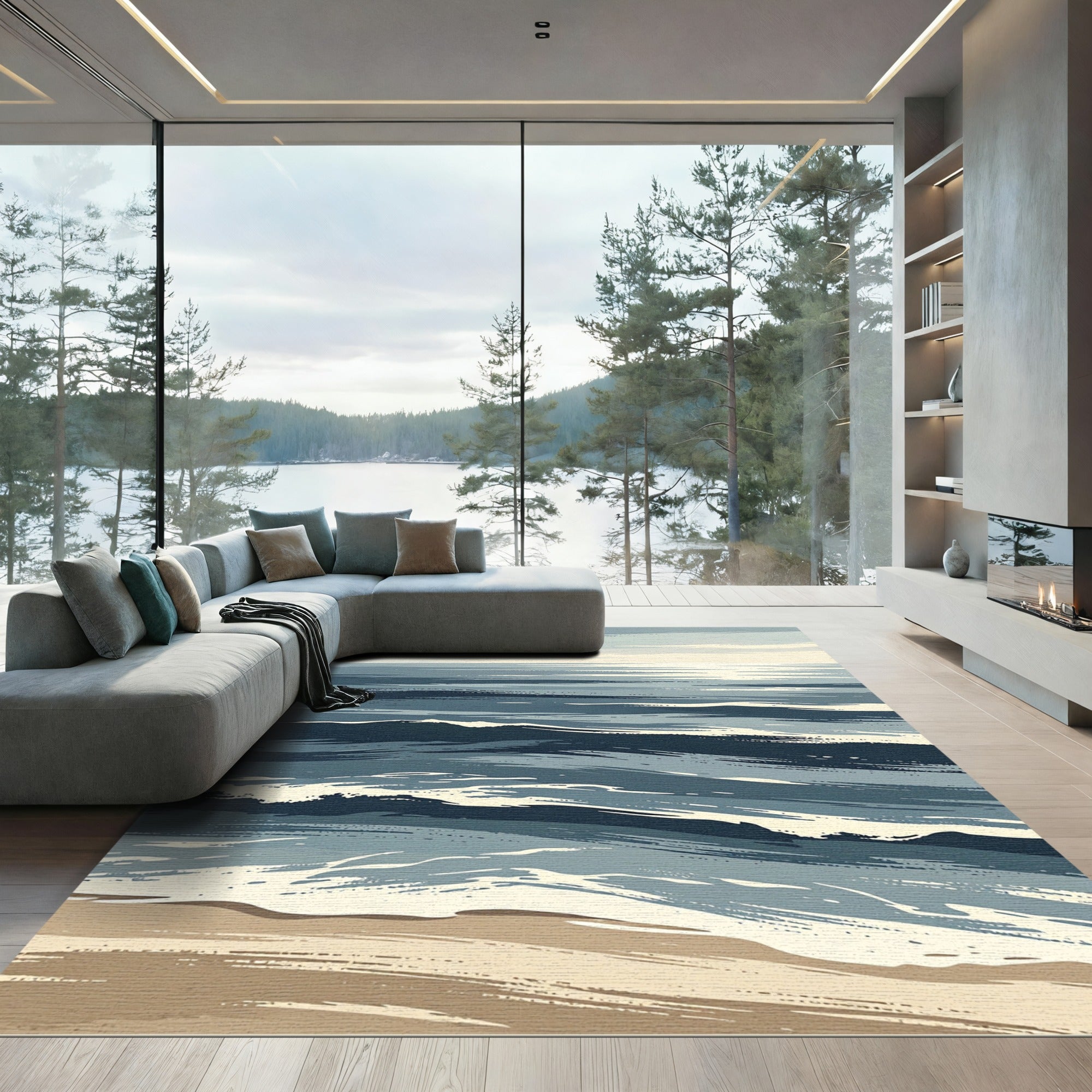 Oceanic Waves Blue Horizon Strokes Rug