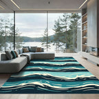 Deep Blue Teal Ocean Waves Rug
