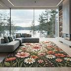 Pink Coral Daisy Floral Meadow Rug