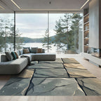 Textured Gray Cobblestone Wall Texture Rug