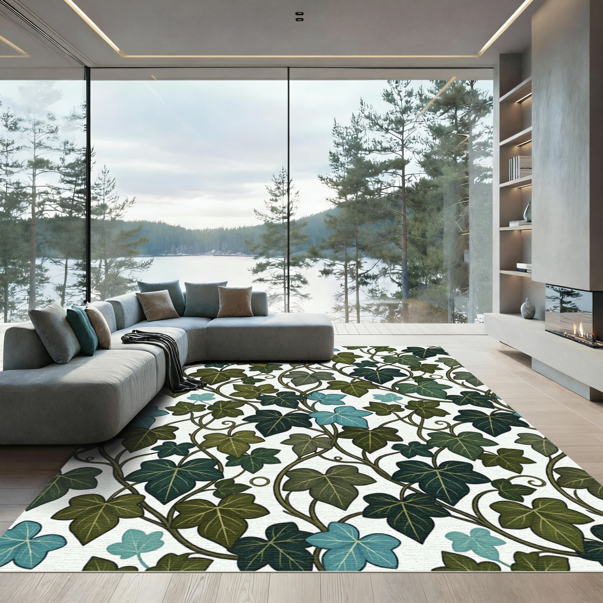 Botanical Green Ivy Leaf Trailing Vine Rug