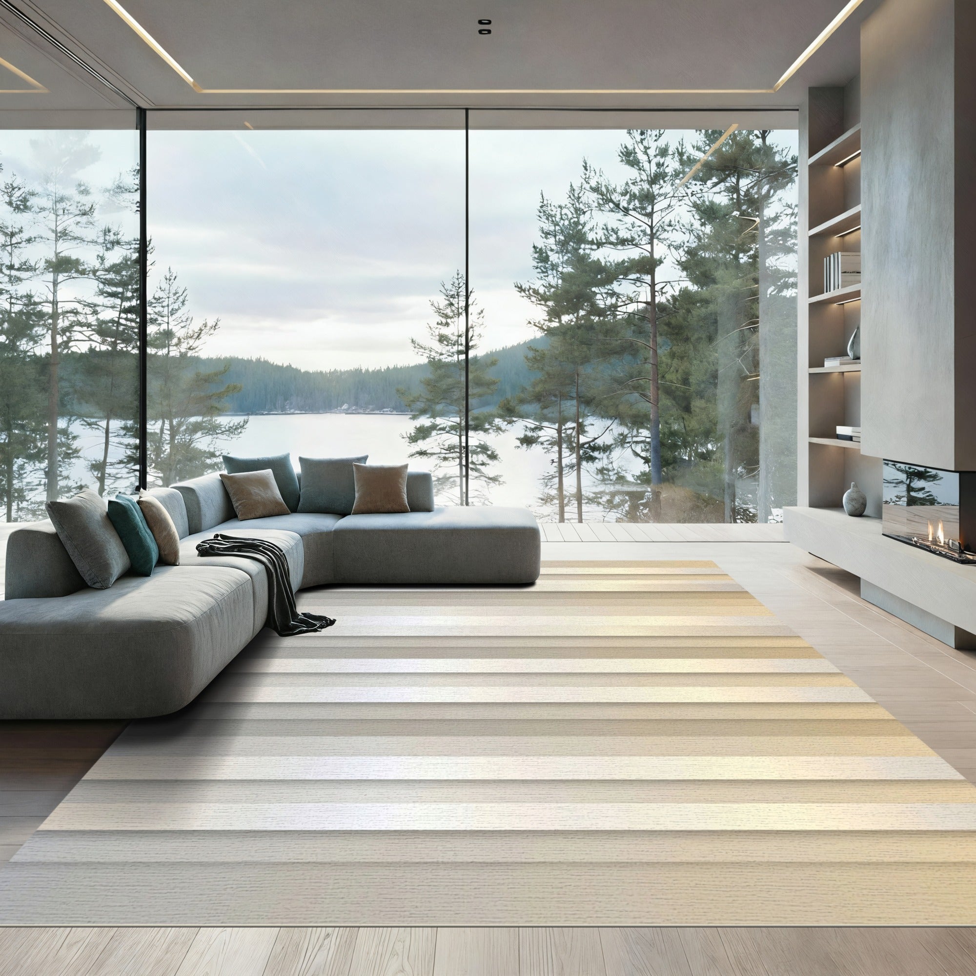 Subtle Neutral Tone Horizontal Stripe Rug