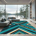 Bold Teal Chevron Geometric Accent Rug