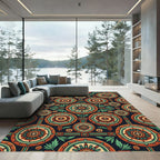 Circular Terra Cotta Geometric Aztec Medallion Rug