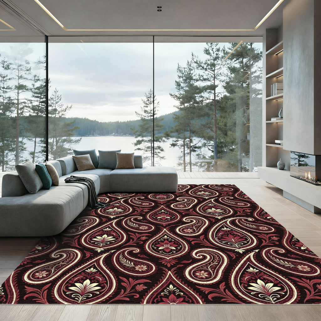 Deep Red Paisley Floral Medallion Rug