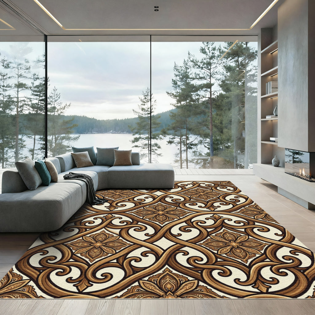 Ornate Brown Interlocking Floral Rug