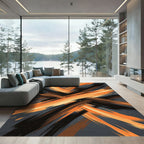 Dynamic Amber and Charcoal Abstract Swirl Rug