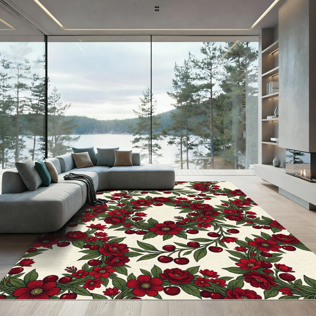 Crimson Cherry Blossom Garland Rug