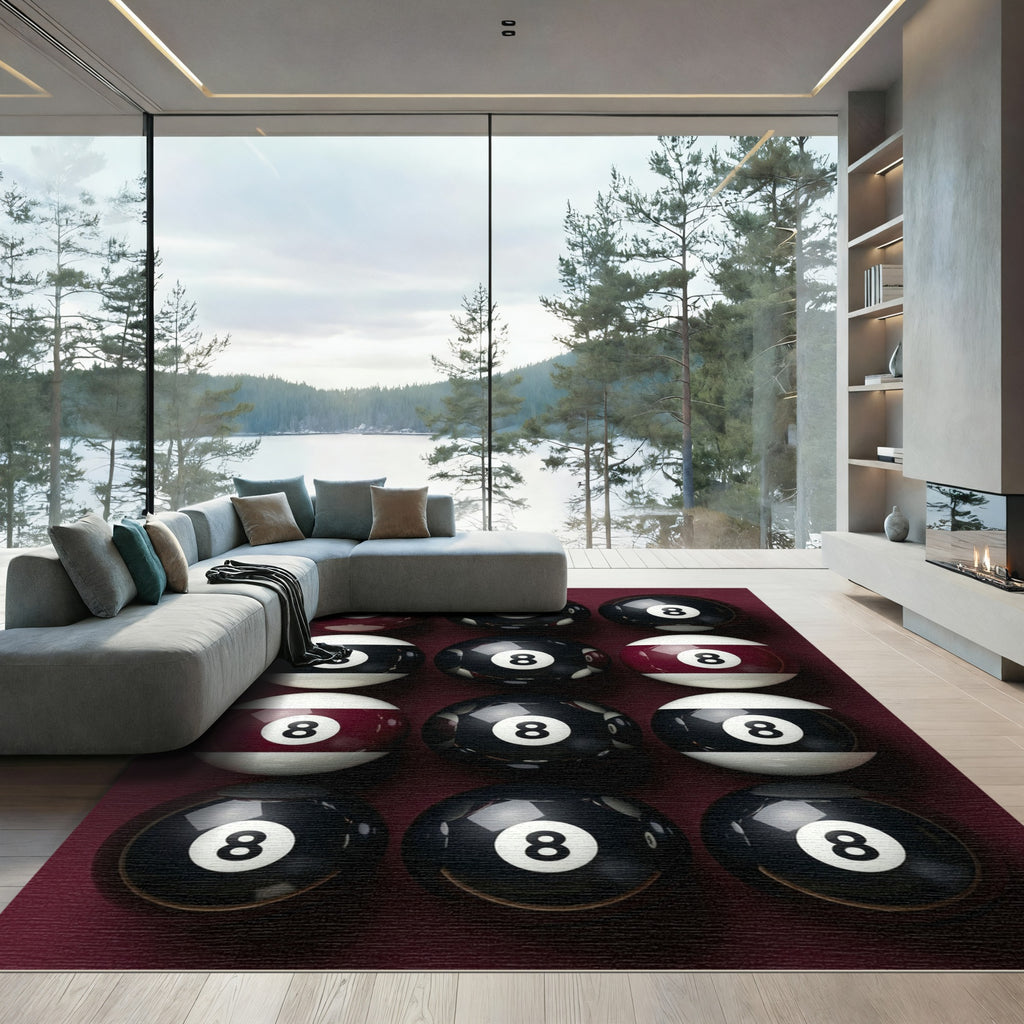 Minimalist Burgundy Black Sphere Grid Rug