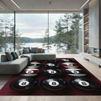 Minimalist Burgundy Black Sphere Grid Rug