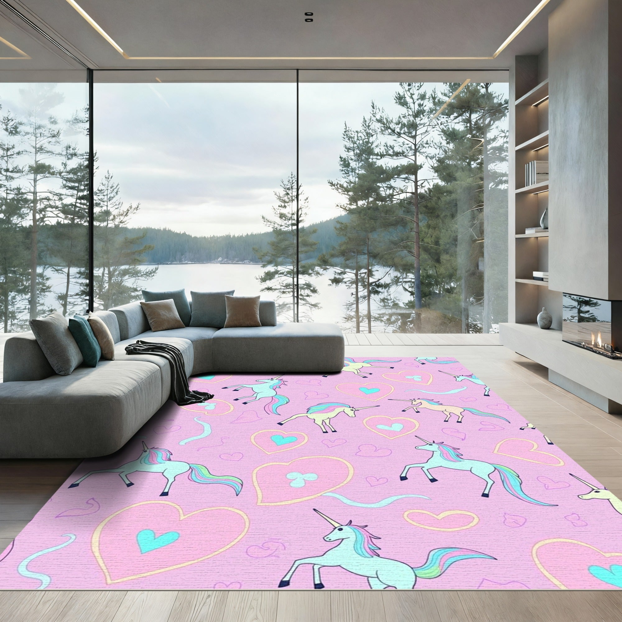 Pastel Unicorn Hearts Whimsical Pattern Rug