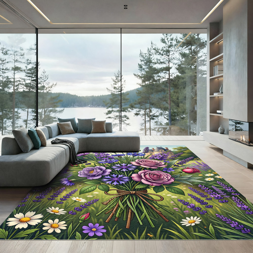 Purple Pink Rose Cornflower Lavender Meadow Rug
