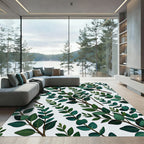 Dark Green Leafy Branch Pattern Rug
