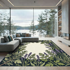 Green Lavender Floral Border Rug
