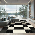 Black Cream Checkered Grunge Plaid Rug