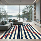 Stitched Navy and Cream Baseball Stripe Rug