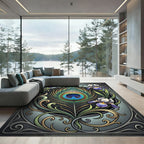 Art Nouveau Peacock Feather Iris Floral Rug