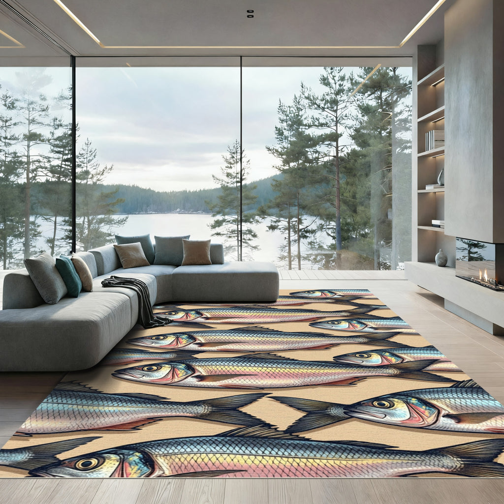 School of Silvery Fish Neutral Tones Rug