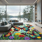 Whimsical Vibrant Butterfly Meadow Garden Rug