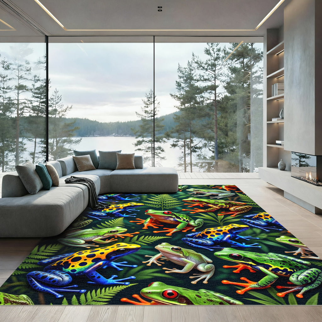 Vibrant Amazonian Frog Leaf Jungle Rug