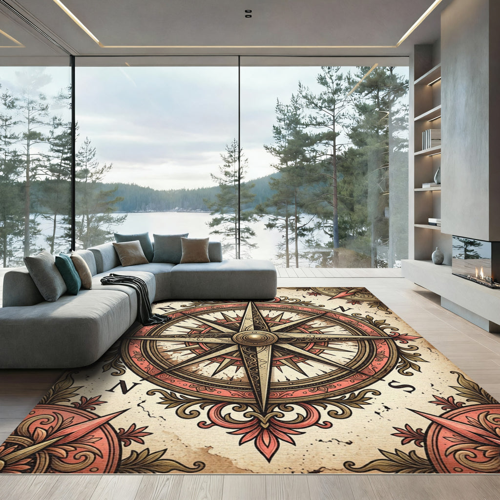 Antique Rose Compass Rose Medallion Rug