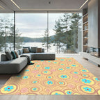 Whimsical Yellow Blue Flower Circles Rug