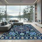 Azure Botanical Lattice Work Rug