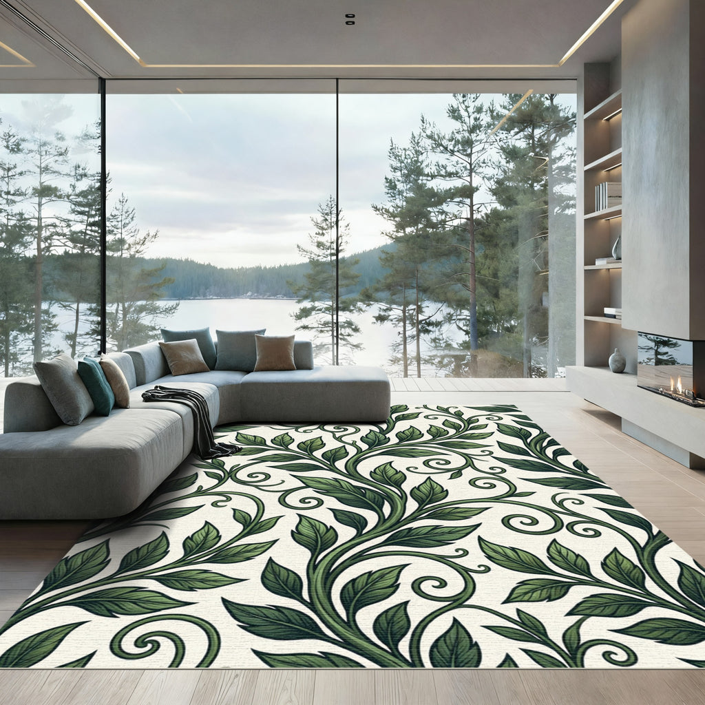 Rich Emerald Green Vine Swirl Rug