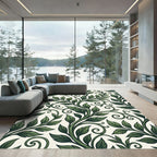 Rich Emerald Green Vine Swirl Rug