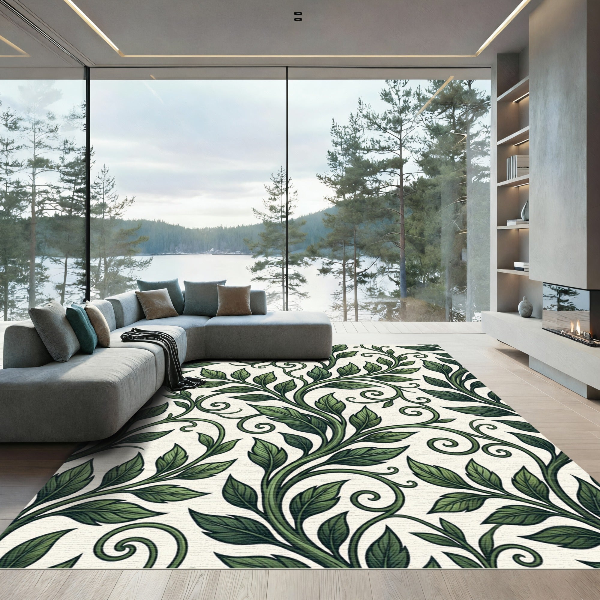 Rich Emerald Green Vine Swirl Rug