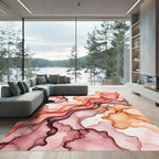 Abstract Terracotta and Burgundy Flowing Wave Rug
