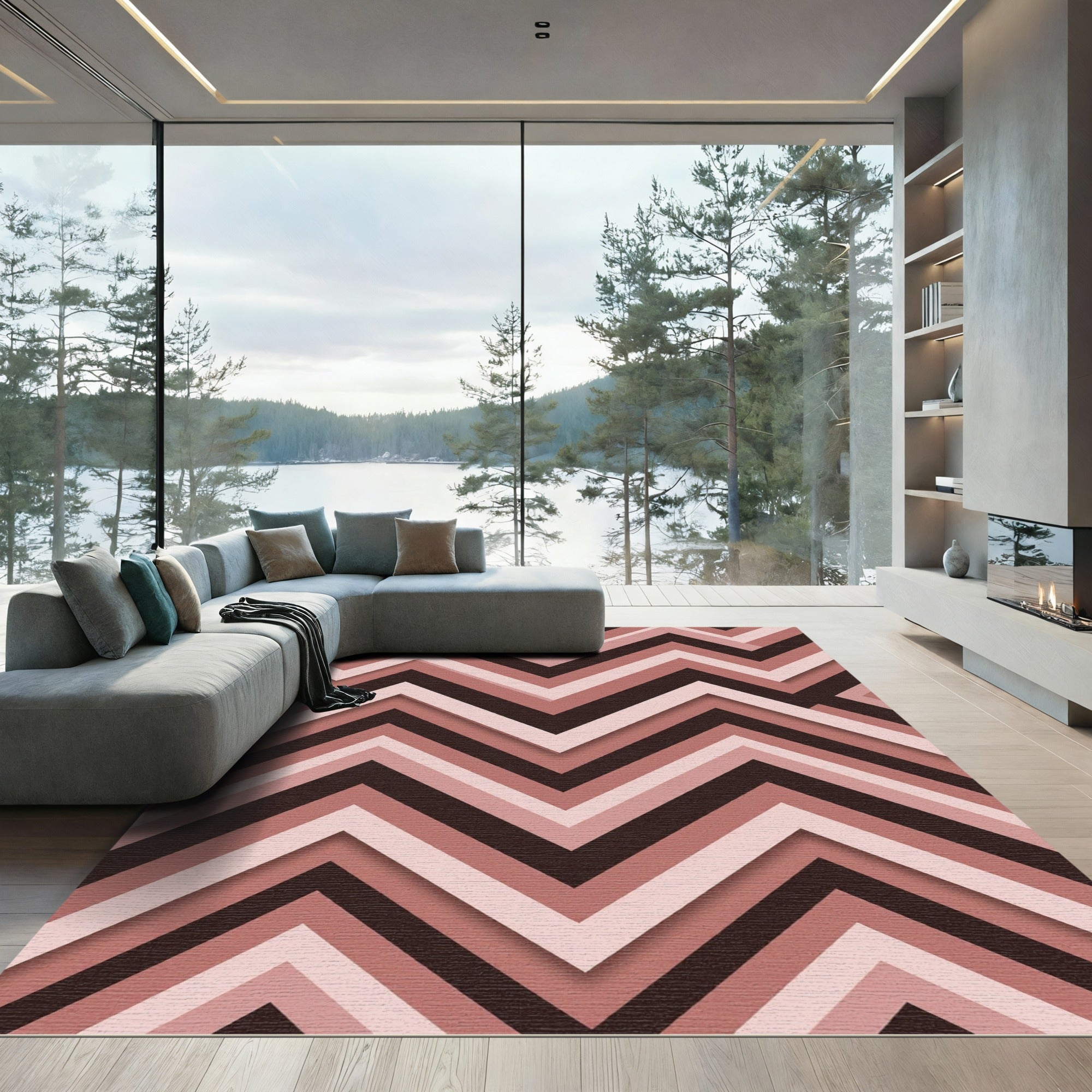 Shaded Rose Gradient Chevron Rug