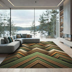 Rustic Green Wood Grain Chevron Rug