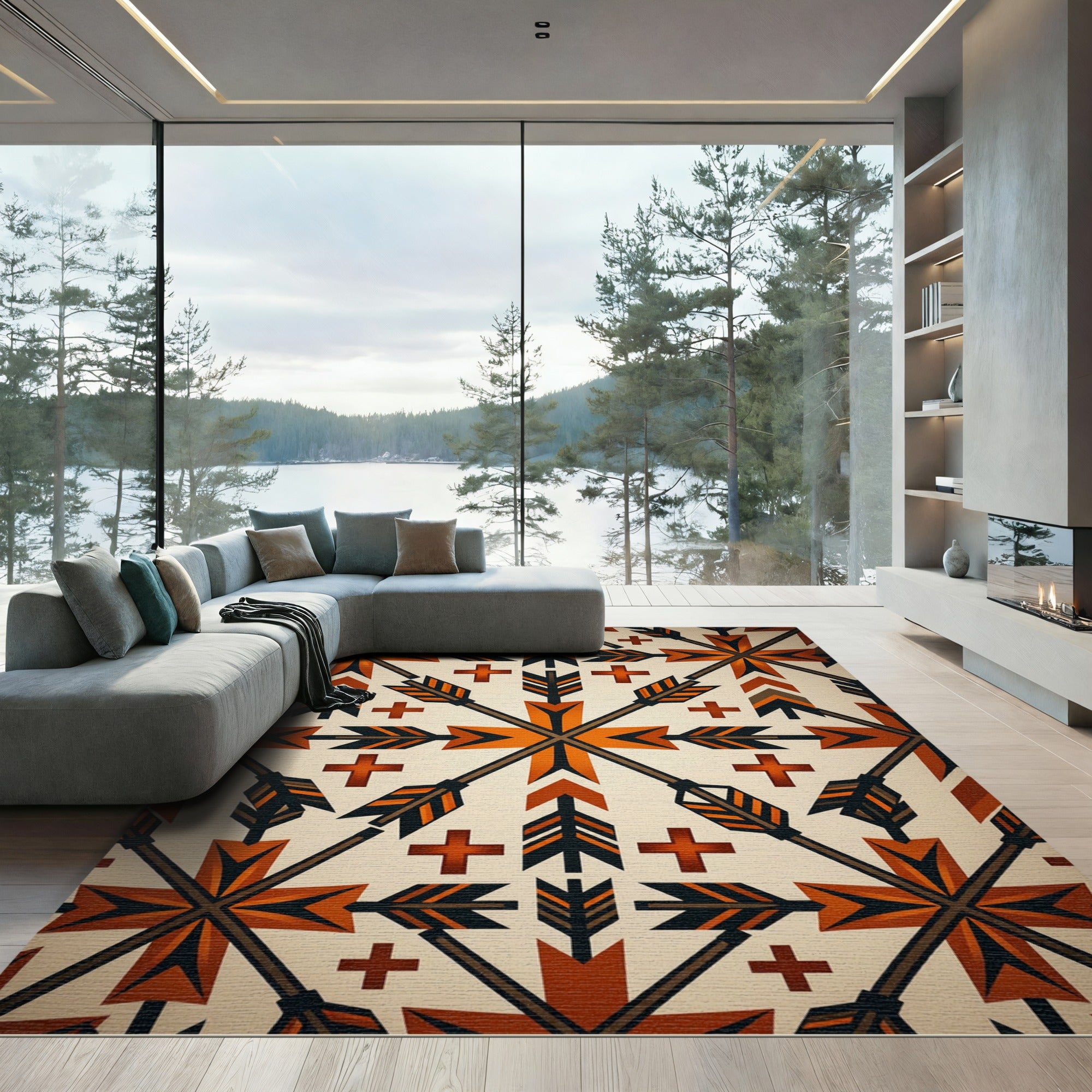 Geometric Burnt Orange Arrow Southwest Rug