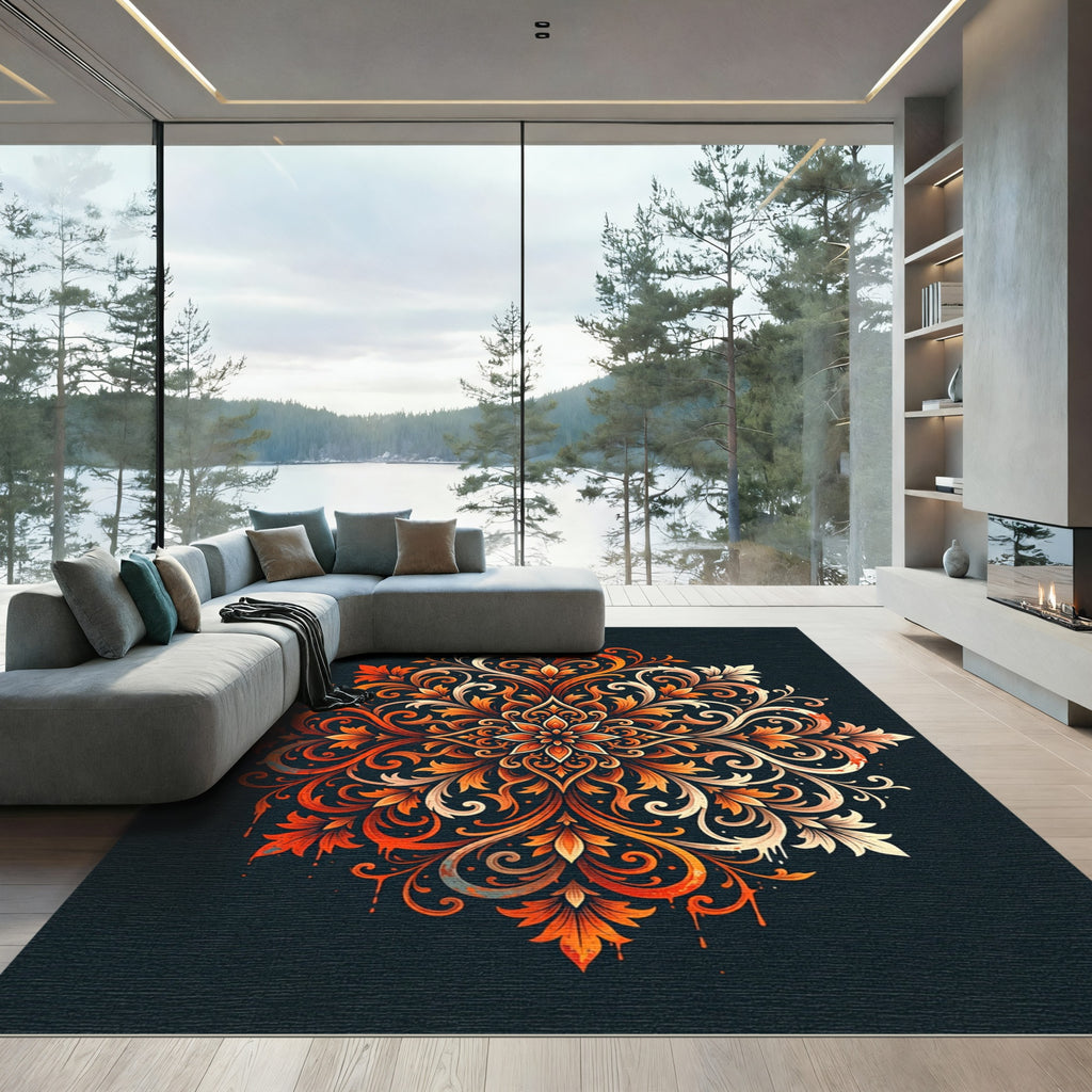 Ornate Amber Floral Medallion Rug