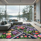Pink Coral Rose Lilac Garden Trellis Rug