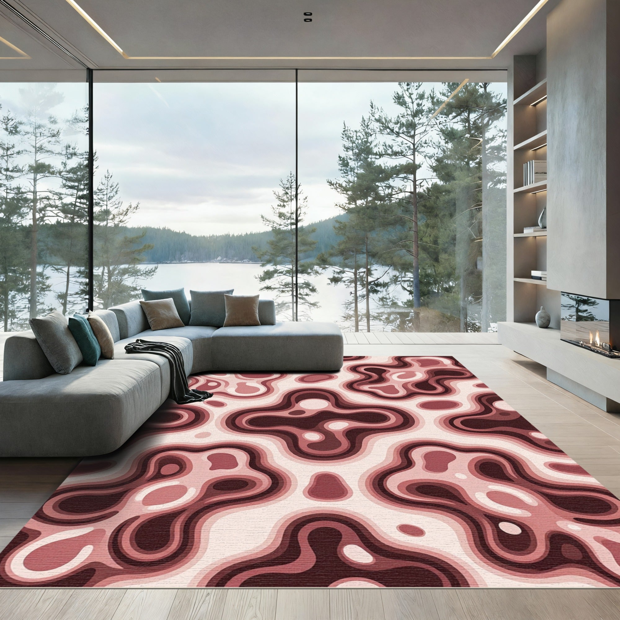 Crimson Layered Organic Contour Rug