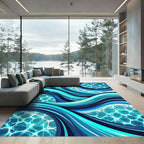 Turquoise Blue Ocean Wave Curves Rug